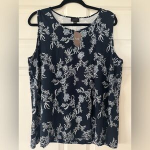 NWT J.Jill Wearever Collection Blue Floral Pattern Tank Top